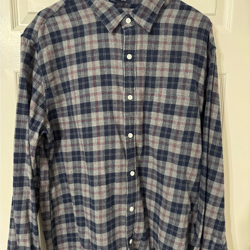 J. Crew Casual Flannel Button Down Shirt Blue and Red Plaid